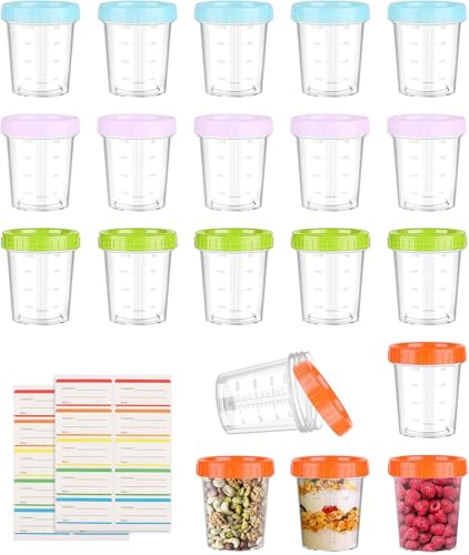 TAOVEEK 20 recipientes herméticos con tapa pequeños, 120 ml, vasos pequeños con tapa de plástico, mini tarros de plástico con escala de medición, pequeños recipientes de almacenamiento con feckel para