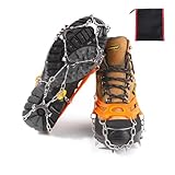 VNLCPX Crampones Nieve Hielo, Clavos para Zapatos de Invierno, 10 Dientes, Crampones Ligeros para Senderismo Trekking y Exterior, Apto para Tallas de Calzado 35-44, Naranja