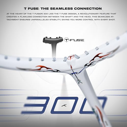 Image of Hundred T-Fusion 300 Unstrung Badminton Racket with Full Cover | 79 Grams | Maximum Tension ≤32 to 34 lbs (White /Silver)
