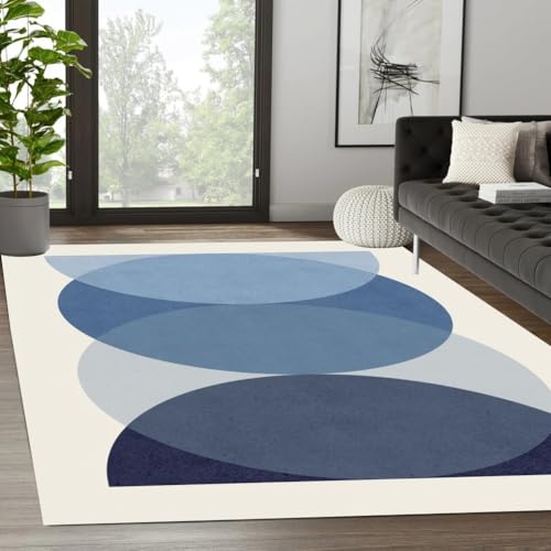 Mid Century Minimalist Geometric Pattern Area Rug 8x10 Cream Blue