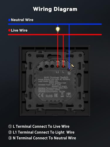 BSEED WiFi Dimmer Schalter,1 Fach 1 Weg Smart Dimmschalter,Kompatibel mit Amazon Alexa & Google Home,Lichtschalter Dimmbar f&uuml;r led lampen 240V Grau(Neutralleiter Erforderlich)