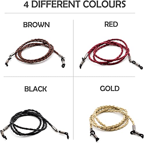Halisis Eyeglasses Holder Strap – Premium Leather [Pack Of 4 + Bonuses] – Glasses Holder Lanyard Chain Cord Necklace – Eyewear Retainer For Men Women Boys Girls - Never Lose Glasses Again #TOP1