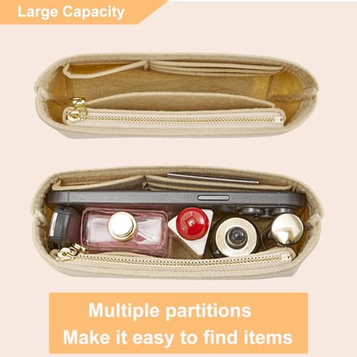 Image of Doxo Small Purse Organizer Insert for Handbags, Felt Neverfull BB Organizer Insert,Mini Tote Bag Organizer with Zipper Pocket, Fit Neverfull BB Longchamp Xtra Energy S and More, Beige-XS