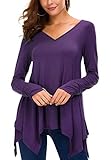 Urban CoCo Women's Long Sleeve Handkerchief Tunic Top with Thumb Hole Flowy Shirt (XX-Large, Purple)