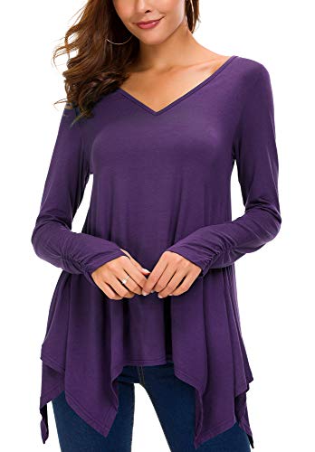 Urban CoCo Women's Long Sleeve Handkerchief Tunic Top with Thumb Hole Flowy Shirt (XX-Large, Purple)