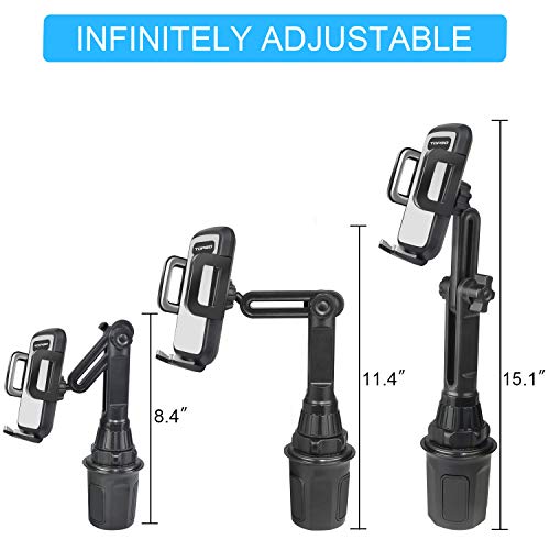 Car-Cup-Holder-Phone-Mount Adjustable Long Pole Automobile Cup Holder Smart Phone Cradle Car Mount for iPhone 11 Pro/XR/XS Max/X/8/7 Plus/6s/Samsung S10 /Note 9/S8 Plus/S7 Edge-Grey