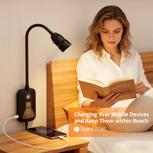 Image of LED Wall Mounted Reading Light with Wave Sensor /Touch Switch, 5 Color & 5 Level Dimmable Touch Bed Lights for Reading with USB C Output, Eye-Care Bedside Reading Light for Bed,Heaboard (Black)