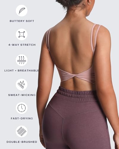 Image of Aoxjox Women's Workout Sports Bras Fitness Padded Backless Yoga Crop Tank Top Twist Back Cami