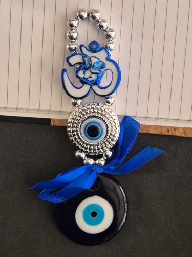 Image of Decorative Wind Chime for Home | Wooden House with Bells Colourful Beads | Positive Energy Balcony Living Room Hall Garden Home Decor (Om Evil Eye Wall Hanging)