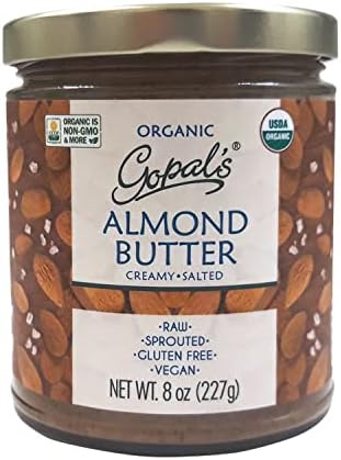 Gopal's Organic Raw Sprouted Almond Butter, USDA Organic and Gluten-Free, Creamy and Salted - 8 Ounce | Keto, and Paleo-Friendly