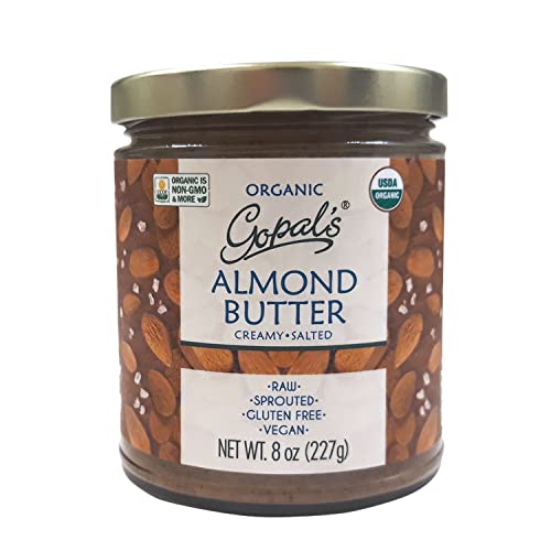 Gopal's Organic Raw Sprouted Almond Butter, USDA Organic and Gluten-Free, Creamy and Salted - 8 Ounce | Keto, and Paleo-Friendly