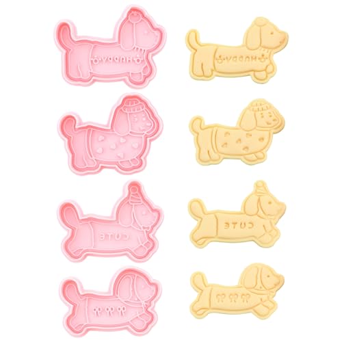 Lot de 4 emporte-pièces en forme de teckel rose et moule de cuisson réutilisable pour biscuits, fondant, pâte à modeler, amusement avec les enfants, 8,4 x 6,4 x 1,5 cm