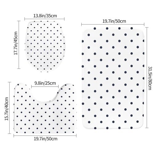 Tapis de salle de bain doux lavable imprimé pois bleu marine en U