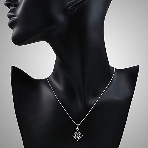 Chuvora 925 Sterling Silver Celtic Knot Symbol Square Pendant Necklace, 18 inches
