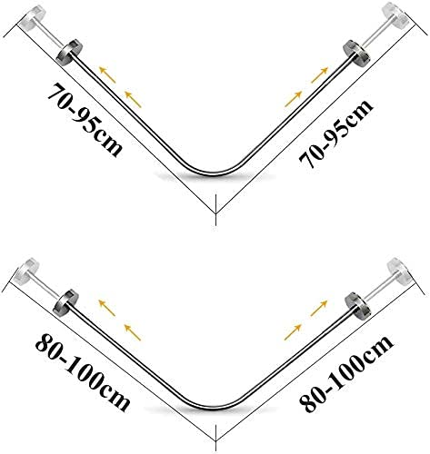 Barra de cortina de ducha de esquina ajustable, acero inoxidable, 304, se adapta a 70-95 cm x 70-95 cm, ideal para baños y tiendas de ropa, barra de tensión duradera para una fácil instalación