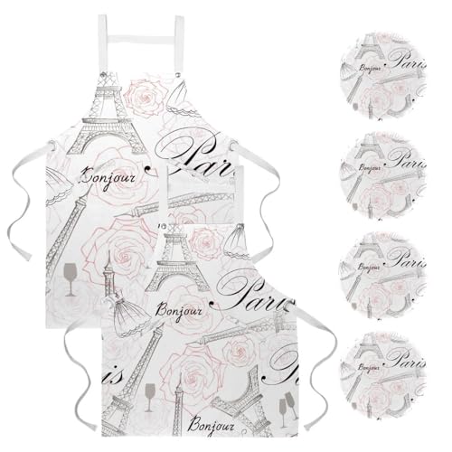 Lot de 2 tabliers de cuisine Tour Eiffel Paris pour la pâtisserie et le bistrot