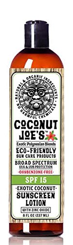 Paquete de 3  Protector solar de óxido de zinc de Coconut Joe's  Loción solar natural y orgánica, protector solar mineral, SPF 15, protector solar