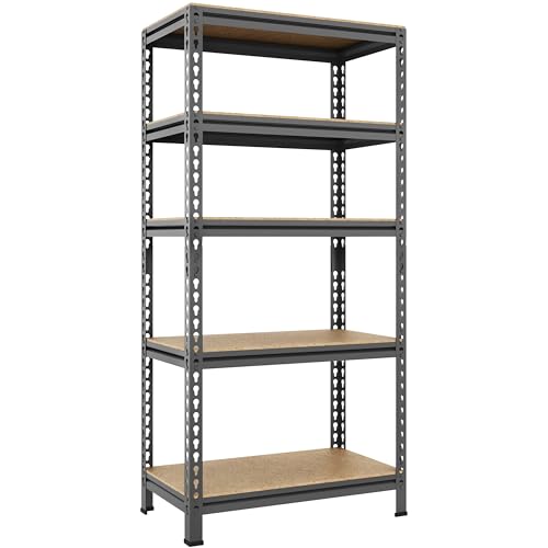 Yaheetech Scaffale/Scaffalatura Garage in Metallo a 5 Ripiani Regolabili da Magazzino Carico Massimo per Ripiano 150 KG 150 x 70 x 30 cm/Grigio Scuro