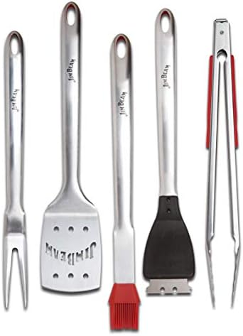 Jim Beam JB0156 Soft Grip Handle Grilling Tools Set (5-Piece), Silver