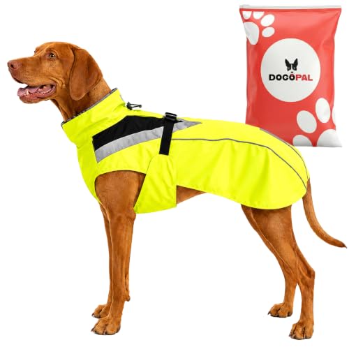 DOGOPAL Regenmantel Hund wasserdicht für kleine & große Hunde - Gelber Hunderegenmantel mit Reflektorstreifen - Wasserdichter Hundemantel, Regenschutz & Regenjacke (Gelb, 2XL)
