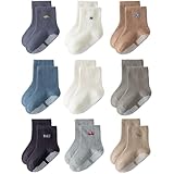 EUFANCE Toddler Grip Socks Non Slip Crew Socks Cute Seamless Cotton Socks for Baby Boys Girls Infants Kids 9 Pairs, Assorted 1 - 9 Pairs, 3-5T