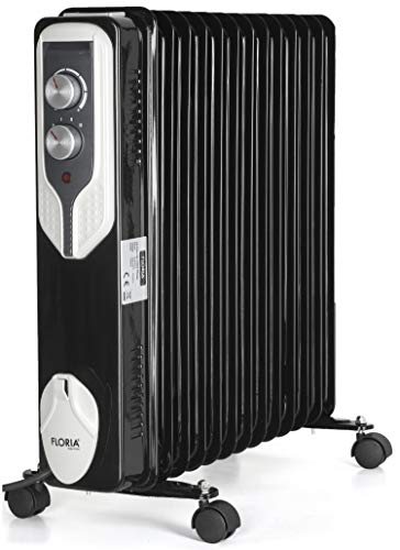 13 Rippen Öl Radiator 2.500 Watt | Elektroheizung | Heizstrahler | Mini Heizung | 3 Heizstufen | 5 Ölleitungen | Thermostat | Schnelles Aufheizen |