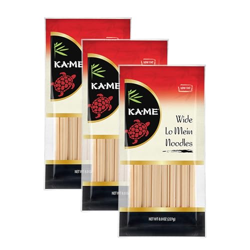 KA-ME Wide Lo Mein Noodles - Thick Flat Wheat Stir-Fry