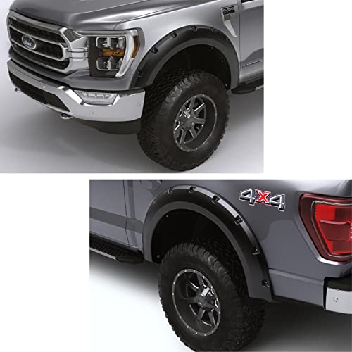Bushwacker Forge Pocket/Rivet Style Front & Rear Fender Flares | 4-Piece Set, Black, Textured Finish | 28314-08 | Fits 2011-2016 Ford F-250, F-350 Super Duty (Excludes Dually)