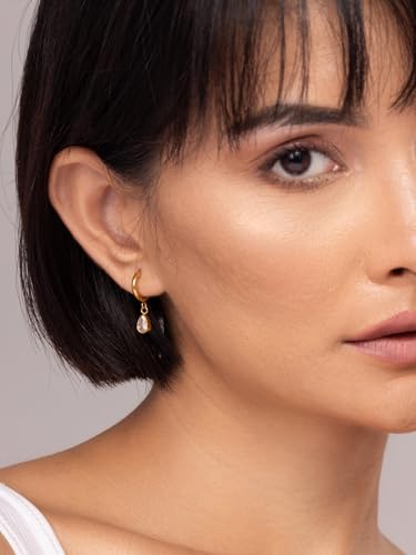 Image of PALMONAS 18k Gold Plated Solitaire Drop Hoop Earrings for Womens Waterproof & Anti-Tarnish