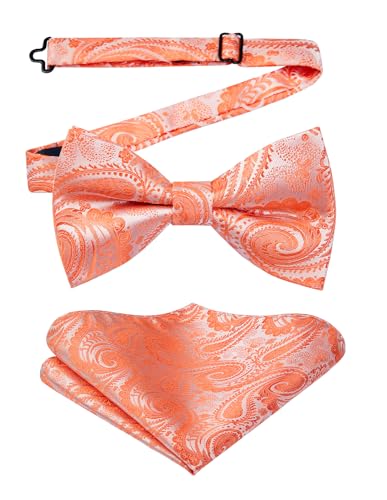 Image of HISDERN Bow Ties for Men Paisley Floral Pre-tied Bowtie Pocket Square Set Men's Formal Bow Ties Wedding Party