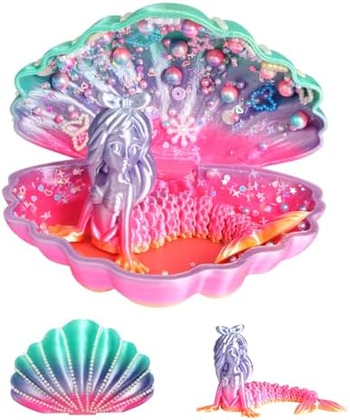 YUE MOTION 3D Printed Mermaid in a Shell - DIY Craft Kit for Kids, Creative Handmade Toy, Decorative Ornament, Parent-Child Activity, Creative Gift for Girls & Boys (Rainbow Color)