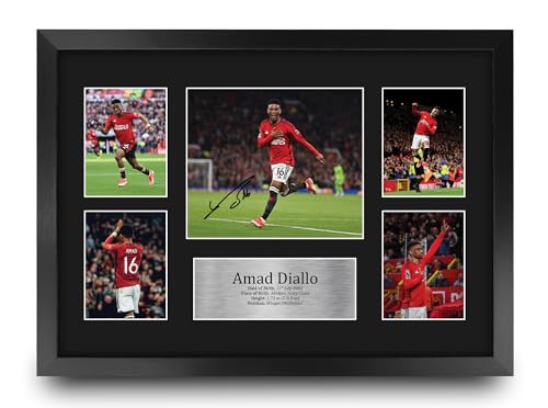 Amad Diallo souvenir imprimé photo autographe signée avec cadre A3 football