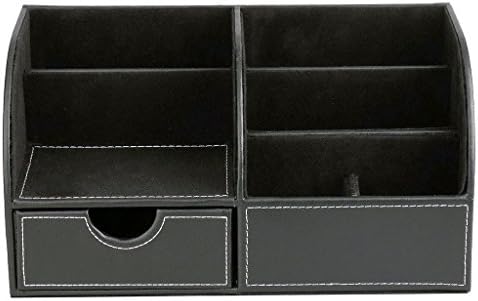 BTSKY Office Multi-Functional Pu Leather Desk Organiser Tidy Business Card Pen Mobile Phone Remote Control Holder Storage Box (Black)