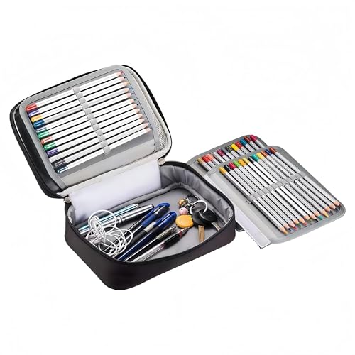 Image of Eiyye Portable Colored Pencil Case Pencil Organizer Holds 72 Pencils Large Capacity Zippered Pencil Holder for Colored Pencils,Pen not included(Black)