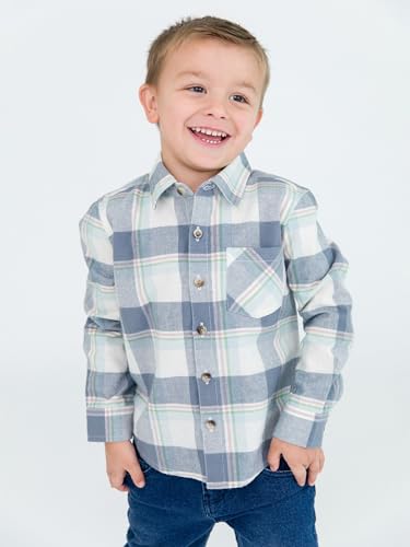 Image of RUGGEDBUTTS Boys Solid Cotton Long Sleeve Button Down Shirt with Button Tabs