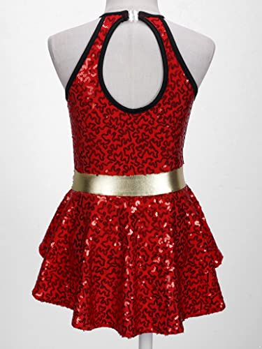 Moggemol Kids Girls Shiny Ballet Dance Dress Tutu Skirted Leotard Modern Jazz Latin Street Dancing Costume Red B 8 #TOP3