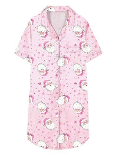 Image of Schbbbta Girls & Women Silk Nightgown, Short Sleeve Button Down Satin Nightshirt Pajama House Dress, 3 Years- Women 2XL