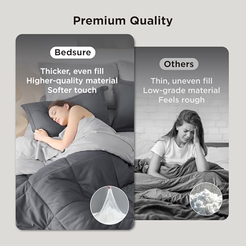 Image of Bedsure King Size Comforter Set - 7 Pieces Reversible Dark Grey Bedding, King Size Bed Set for All Seasons, Bed in a Bag with Down Alternative Comforter, Sheets, Pillowcases & Shams