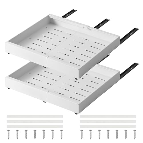 Home Nature 2 Stück Teleskopschublade, 42cm Tief Ausziehbare Schublade Küche, Schubladen Organizer, Küchenschublade Kein Bohren, 32-52 Einstellbare Breite mit Schienensystem, für Badezimmer, Weiß