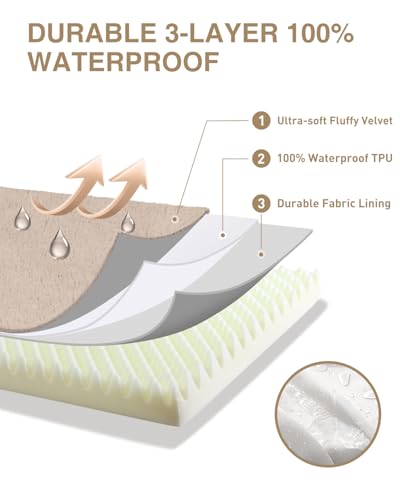 Image of KSIIA Orthopedic Dog Bed for Extra Large Dogs with Waterproof, Khaki, 47x29 | Deluxe Soft Plush Dog Crate Bed, Washable Pet Mat with Removable Cover & Egg Crate Foam for Extra Large Dogs Sleeping
