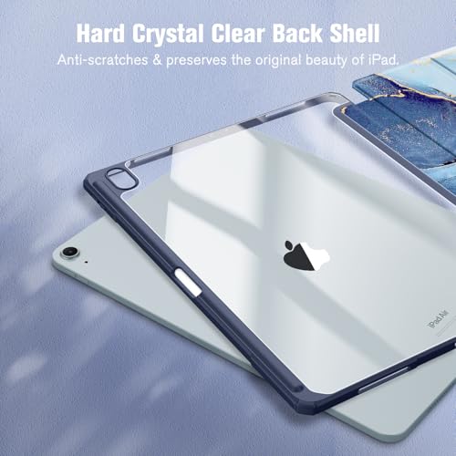 Image of Fintie Hybrid Slim Case for iPad Air 13-inch (M2) 2024, [Built-in Pencil Holder] Shockproof Cover with Clear Transparent Back Shell, ocean marble