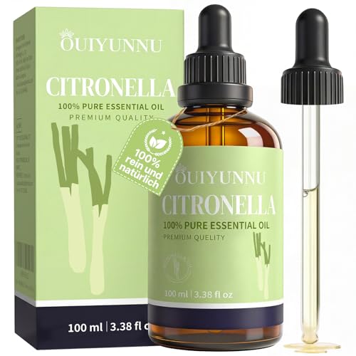 OUIYUNNU Citronella Öl 100ml 100% Reines & Naturreines Ätherisches Öl für Aromatherapie Diffuser & Luftbefeuchter Duftöl