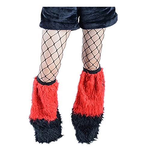 Black Sugar Noir/Rouge Guêtres Jambières Rouges Et Noires Fausse Fourrure Poils Longs Chaudes Douces Confortables Hiver Accessoire Tendance Cover