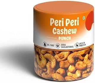 Peri Peri Punch | Oil Free I No MSG I High Protein Gourmet Healthy snacks I Flavoured Cashews Kaju for Guests, Party, Celebrations, Picnic,(125 gms)