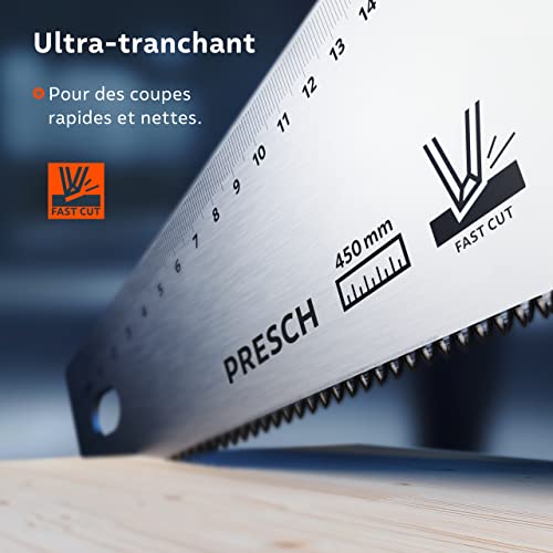 Presch Scie égoïne à main 450 mm - Scie à bois avec traçages à 45° et 90° - Scie à main professionnelle pour couper bois, pvc et sols stratifiés - Hand Saw – Image 3