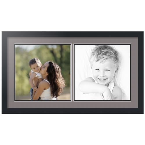 ArtToFrames Collage Photo Frame Double Mat with 2 - 12x12 Openings and Satin Black Frame