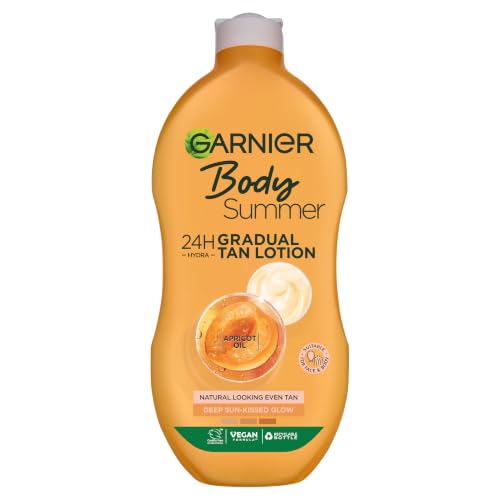 Garnier Summer Body Gradual Tan Moisturiser Deep For A Radiant Sun Kissed Glow Suitable For Face & Body 24 Hour Hydration & A Natural Even Tan Fast Absorption Vegan Formula 400ml