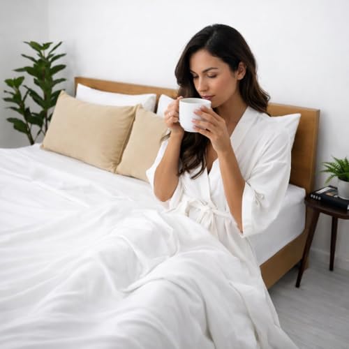 Image of Blue Strip Polycotton Bedsheet, Double 90x100 (White & Burfi) | Hotel Quality | Soft, Breathable & Colourfast | Wrinkle Resistant | Machine Washable | Pillow Covers Included