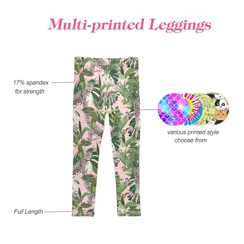 CaTaKu Girls Leggings Colorful Tiger Leopard Palm Leggings for Girls Kids Athletic Workout Yoga Pants Size 4-10T4