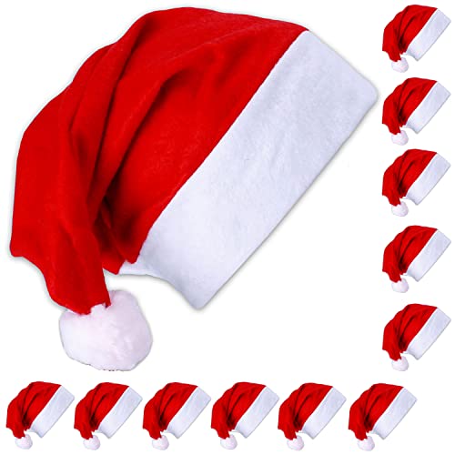 12 x Santa Claus Hat Christmas Hat Red with Bell and Pompom